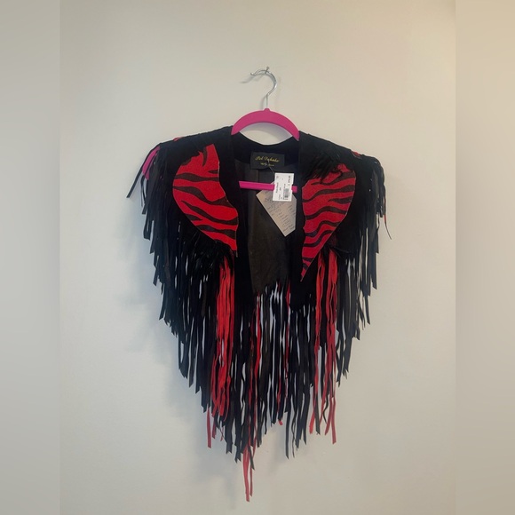 Pat Dahnke  Cut-out Collar Suede fringe and rich Venetian Lace OS fits all - Picture 1 of 6